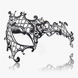 NWT Black Laser-cut Metal and Crystal Masquerade Mask